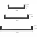 Set 3 mensole a forma di u 30-40-50 cm Portaoggetti da parete Neri