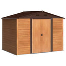 Casetta da Giardino Porta Attrezzi con Doppia Porta Scorrevole 278x195x215 cm con Pannelli in Acciaio Effetto Legno Marrone 