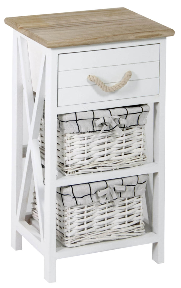 Commode 1 Tiroir 2 Paniers 32x26x55 cm en Bois Massif Fumer kate Blanc sconto