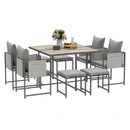 Set da Giardino 9 Pezzi Tavolo da Pranzo 4 Sedie e 4 Sgabelli Grigio    