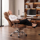 Sedia da Ufficio Massaggiante a 6 Punti Reclinabile 76x77x115-123 cm con Cuscino Lombare e Poggiapiedi in Pelle PU Marrone      