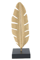 Scultura Foglia con Portacandele Glam 10x10x30 cm in Ferro Oro e Nero