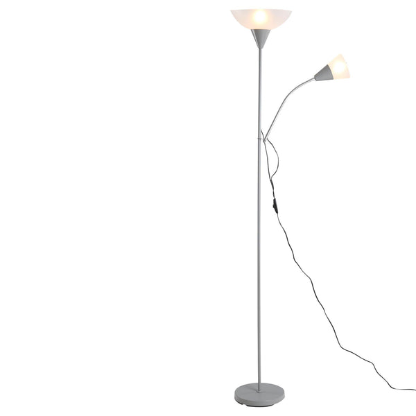 Lampadaire avec 2 Abat-jours E27 E14 en Acier Argenté sconto
