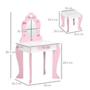 Specchiera Giocattolo per Bambini 50x36,5x89,5 cm con Sgabello in MDF Bianco e Rosa