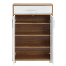 Scarpiera Mobile Salvaspazio 2 Ante 1 Cassetto 63x33x95h cm in Melaminico Venato a Rilievo Rovere e Bianco