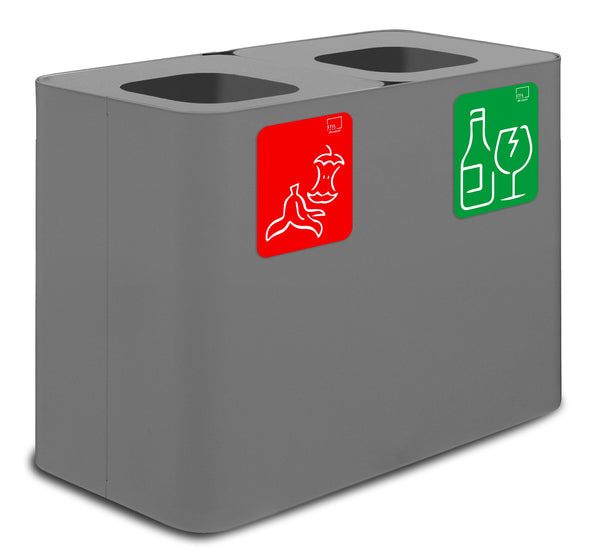 sconto Pattumiera Sistema di Raccolta Rifiuti 77x38xh50 cm In Acciaio Verniciato 2 Scomparti Grigio