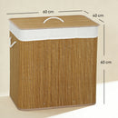 Cesto Portabiancheria 60x40x60 cm con Coperchio 3 Scomparti 144L con Sacca Removibile e Lavabile in Bambù Marrone      