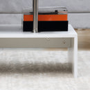 Tavolino da Salotto 2 Livelli 90x60x42 cm in Truciolato e Acciaio Inox Bianco e Cemento