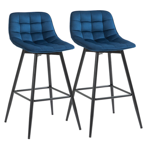 prezzo Lot de 2 Tabourets de Bar Rembourrés 45x47x88 cm en Métal et Tissu Velours Bleu