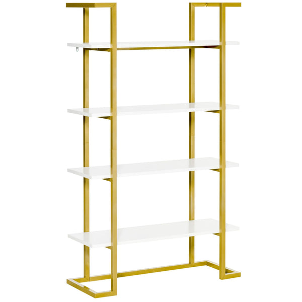 online Bibliothèque 4 étagères 92x35x152 cm en MDF et Acier Blanc et Doré