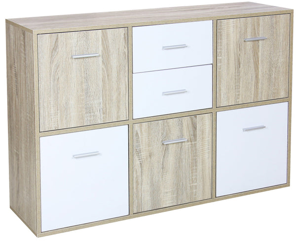 acquista Armoire 5 Portes 2 Tiroirs 115x30x77 cm en Aggloméré Blanc et Sonoma