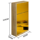 Scarpiera Slim 3 Ante a Ribalta 63x24x115 cm con Frontali a Specchio e Maniglie Integrate in Legno Marrone      