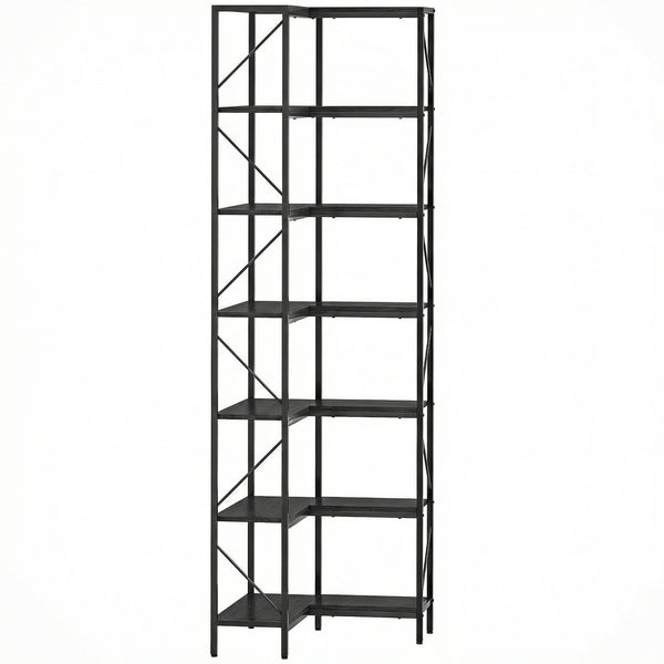 Libreria ad Angolo 60x60x198 cm a 7 Ripiani StileIndustriale Telaio in Metallo Effetto Legno Nero online