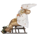 Pupazzo Babbo Natale H60 cm con Slitta e Led in Stoffa Oro e Bianco