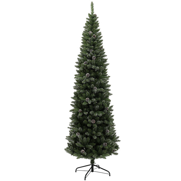Albero di Natale Innevato Slim Alto 225 cm con 980 Rami Pigne e Base in Acciaio Verde online