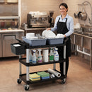 Carrello Pulizie Professionale 115x50x100 cm a 3 Ripiani con 2 Contenitori Rimovibili Bidone Laterale e 4 Ruote in PP Nero      