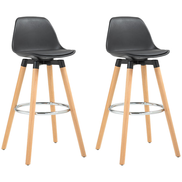 Set 2 Sgabelli Bar 43x43x91 cm con Schienale Poggiapiedi in Acciaio Seduta Imbottita Gambe in Legno e PU Nero online