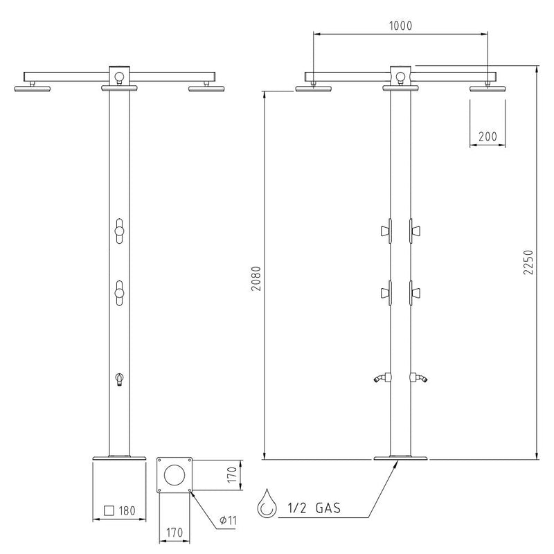 Doccia da Giardino Quadrupla 6 Temporizzatori e Lavapiedi Ama Luxury Nettuno