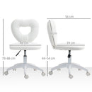 Sedia da Ufficio 45x56x78-88 cm con Schienale a Cuore in Velluto Teddy e Plastica Bianco  