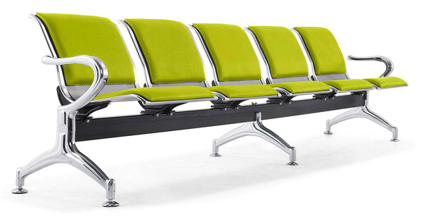 Banc de salle d'attente 5 places pour bureau avec coussin en acier et simili cuir argent/pistache sconto