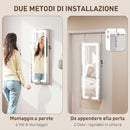Armadietto Portagioie da Parete o Porta 37x10,5x108 cm Specchio Interno e Luci LED con Serratura e Chiave in MDF Bianco      