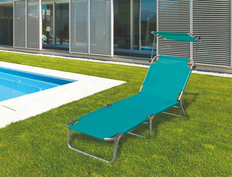Lettino Prendisole Pieghevole da Giardino in Alluminio con Tettuccio Soriani Vieste Verde Acqua