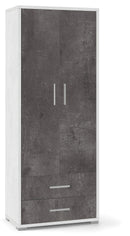 Armadio 2 Ante 2 Cassetti 71x182x41 cm Ossido Bianco/Ossido Nero