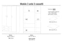Armadio 3 Ante 2 Cassetti 115x182x52 cm Bianco Lisco