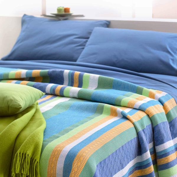 sconto Couvre-lit en mélange de coton Cober Alfio turquoise