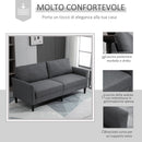 Divano 3 Posti 191x79x87 cm con Seduta Profonda e Imbottitura Spessa in Tessuto Grigio Scuro      