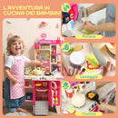 Cucina Giocattolo per Bambini 3-6 Anni con 104 Accessori 52,5x22x100 cm in PP e PE Rosa      