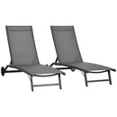 Set 2 Lettini Prendisole 66x165x102 cm con Schienale Reclinabile in Alluminio e Tessuto Traspirante Grigio Scuro      