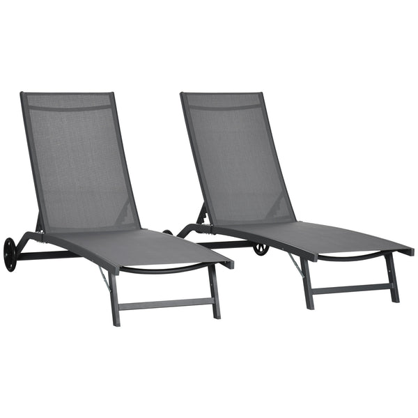 acquista Set 2 Lettini Prendisole 66x165x102 cm con Schienale Reclinabile in Alluminio e Tessuto Traspirante Grigio Scuro