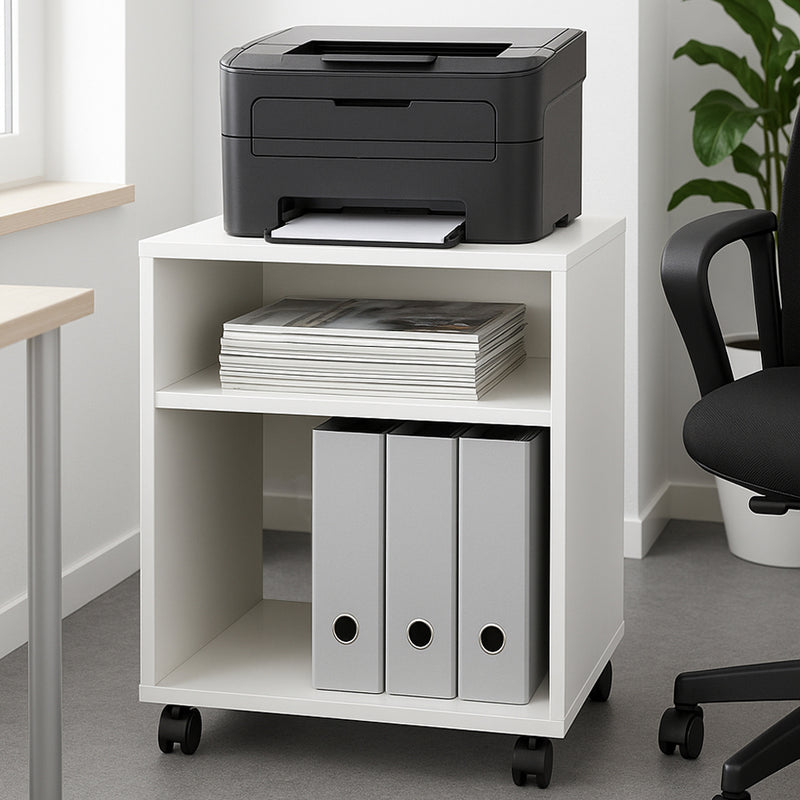 Mobile Ufficio Multiuso Porta Stampante 40x35x60cm con Ruote in Nobilitato Bianco      