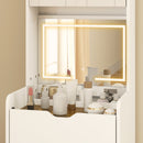 Toeletta Trucco con Specchio Illuminato e Sgabello Luce Regolabile Cassetti e Armadietto in MDF Bianco      