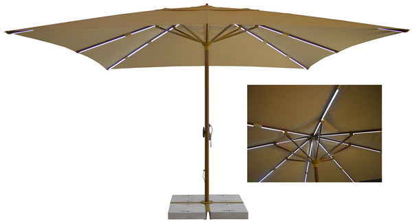 Parasol de jardin 4x4 m Mât Ø60 mm avec LED en Aluminium Bois de Noyer Toile Polyester Ecru online