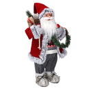 Pupazzo Babbo Natale in Tessuto con regali e ghirlanda grigio rosso cm 40x23,5xh80