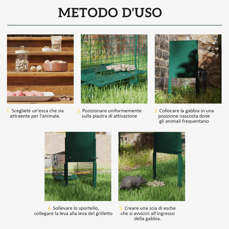 Gabbia Trappola per Animali Piccoli 80x25x30 cm Meccanismo di Chiusura in Acciaio Verde Scuro  