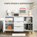 Mobile Credenza 3 Cassetti 2 Ante 120x40x76 cm in MDF e Metallo Bianco
