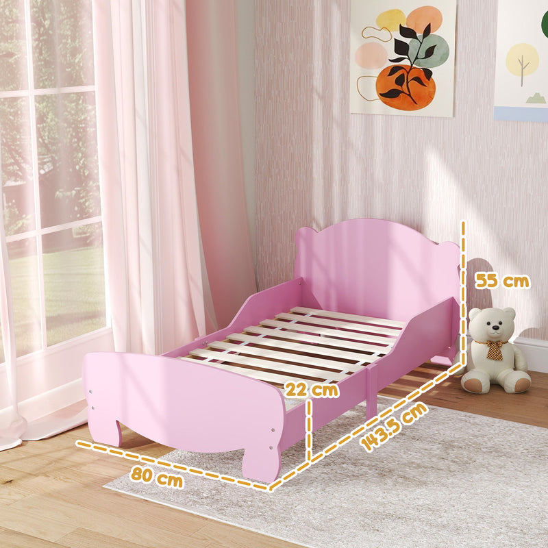 Struttura Letto Singolo per Bambini Orso 143,5x80x55 cm con Sponde Laterali in Legno Rosa 