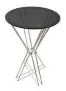 Tavolo Bar Oslo Ø60x105 cm in Ferro e Vetro Argento e Nero