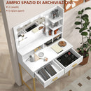 Mobile Toeletta con Specchio 2 Cassetti 5 Ripiani e Sgabello 80x40x138 cm in MDF e Truciolato Bianco