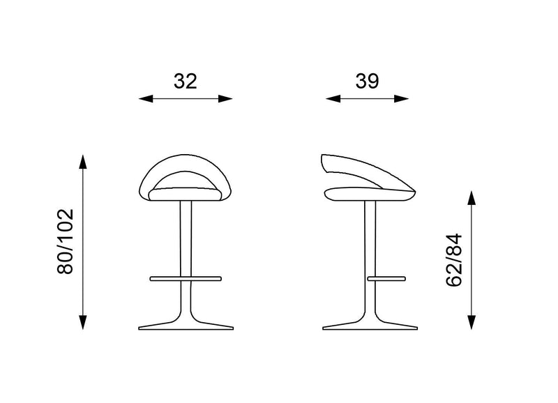 Sgabello 39x32xH80/102 cm in Similpelle Kolbi Nero