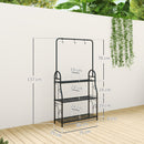 Portapiante Scaffale 75x25x137 cm a 3 Livelli con Barra Appendi Vasi in Metallo Nero      