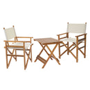 Set Salotto da Giardino Tavolino Quadrato e 2 Poltrone Regista in Legno e Polyestere