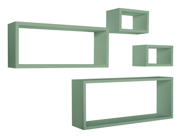 sconto Ensemble de 3 étagères cubes murales carrées et rectangulaires en bois de fibre d'eau de mer vert Merlin