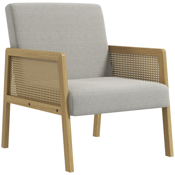 Poltrona Stile Boho 65,5x72x78 cm in Rattan e Tessuto Effetto Lino Grigio sconto