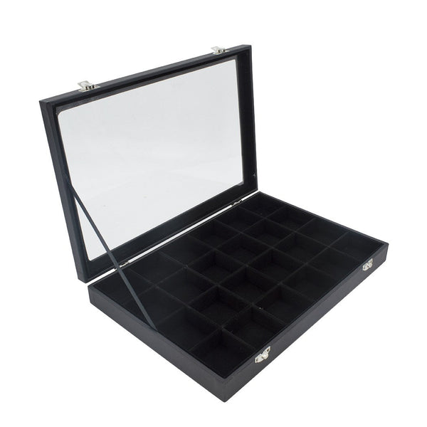 acquista Boîte à bijoux 24 compartiments noir présentoir à bijoux verrouillable