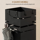 Portaombrelli Moderno 15,5x15,5x49 cm con Raccogligocce e Ganci in Metallo Nero      