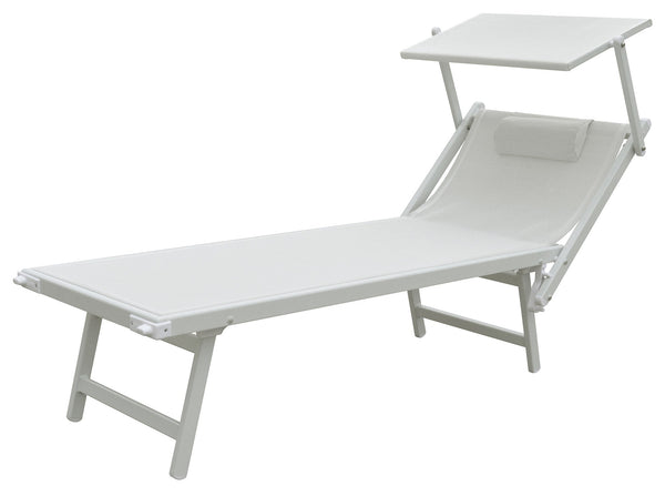sconto Transat de jardin 185x61x39,5 cm en aluminium blanc et cadre en textilène blanc